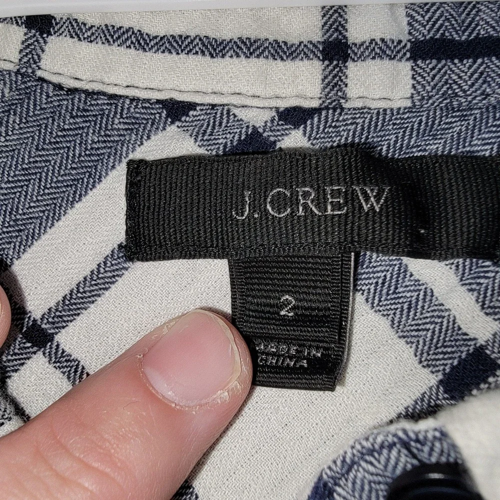 J Crew Flannel Shirt Womens 2 Blue Plaid Coastal Y2K Preppy Fall Layering Casual